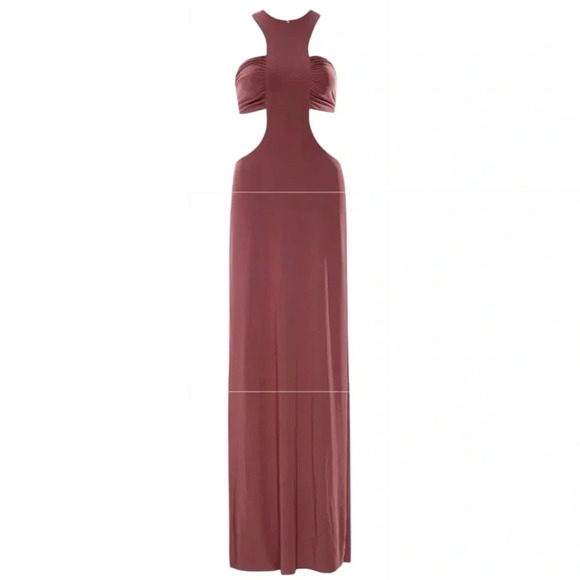 MISA LOS ANGELES Lyra Cut Out Jersey Knit Maxi Dress Cocoa Brown Size S NWT - Picture 2 of 13